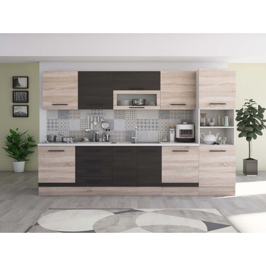 Bucatarie Alfa 320, alb, blat termic alb, corp pentru cuptor incorporabil