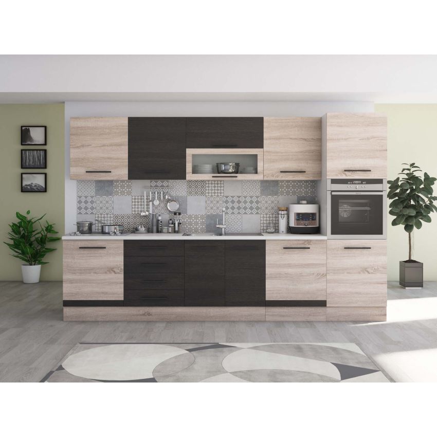Bucatarie Alfa 320, wenge/sonoma, blat termic alb, corp pentru cuptor incorporabil