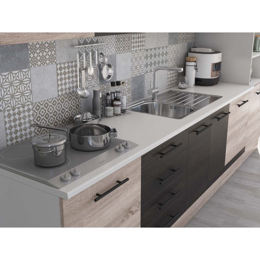 Bucatarie Alfa 320, wenge/sonoma, blat termic alb, corp pentru cuptor incorporabil
