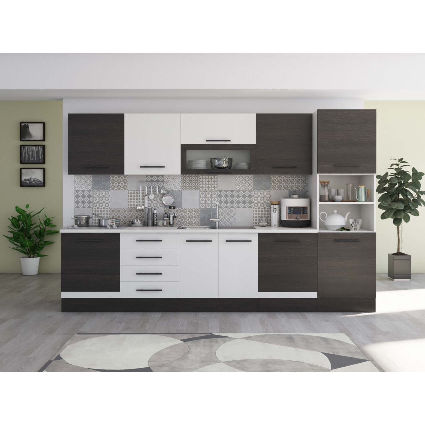 Bucatarie Alfa 320, alb, blat termic alb, corp pentru cuptor incorporabil