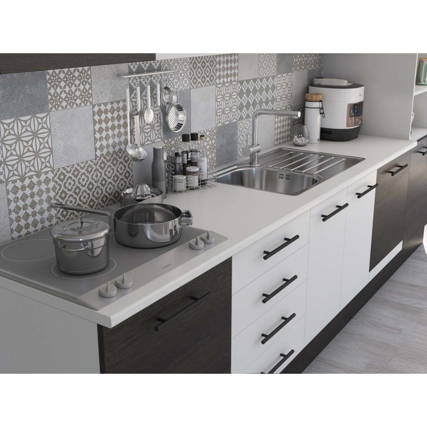 Bucatarie Alfa 320, alb/wenge, blat termic alb, corp pentru cuptor incorporabil