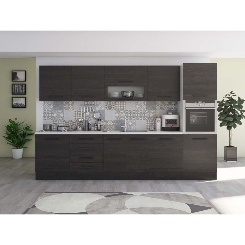 Bucatarie Alfa 320, wenge, blat termic alb, corp pentru cuptor incorporabil