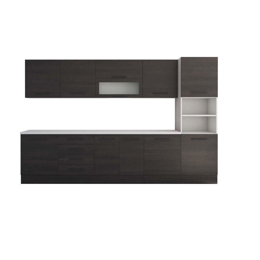 Bucatarie Alfa 320, wenge, blat termic alb, corp pentru cuptor incorporabil