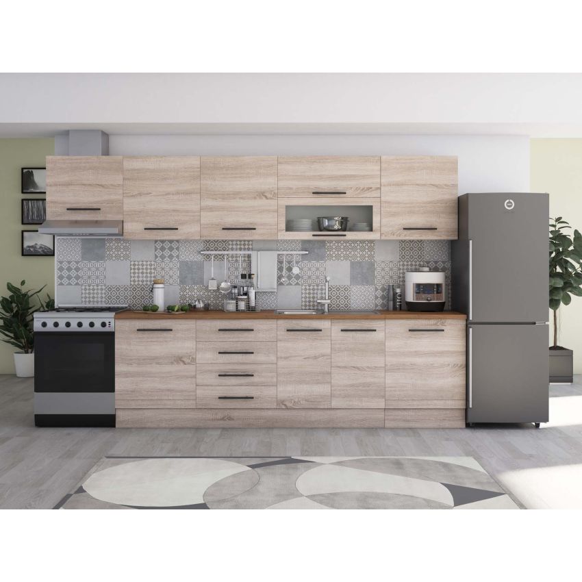 Bucatarie Alfa 320, sonoma/alb, blat termic nuc, corp hota
