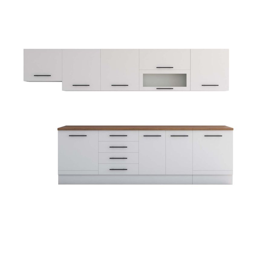 Bucatarie Alfa 320, alb, blat termic nuc, corp hota