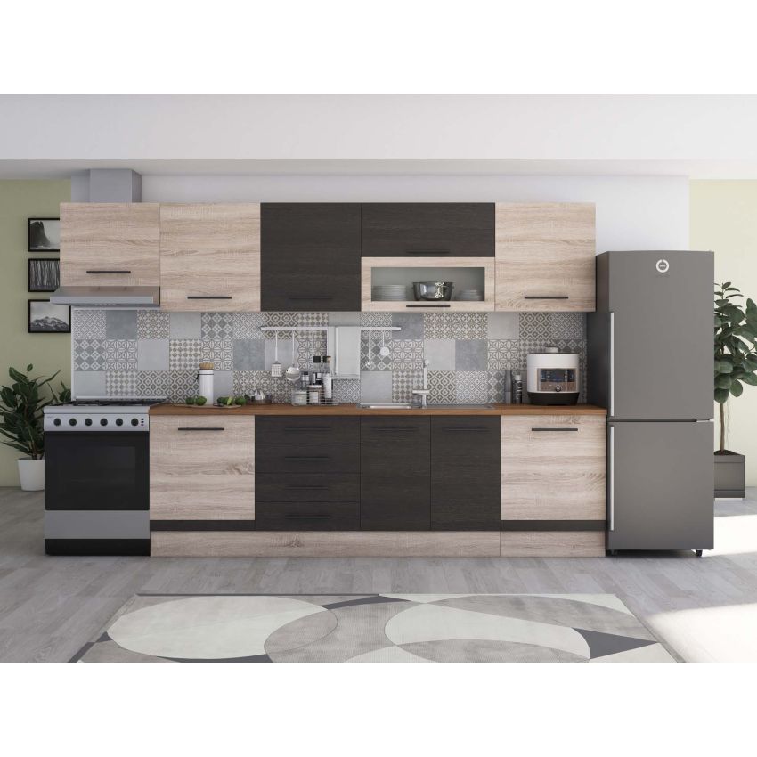 Bucatarie Alfa 320, sonoma/alb, blat termic nuc, corp hota
