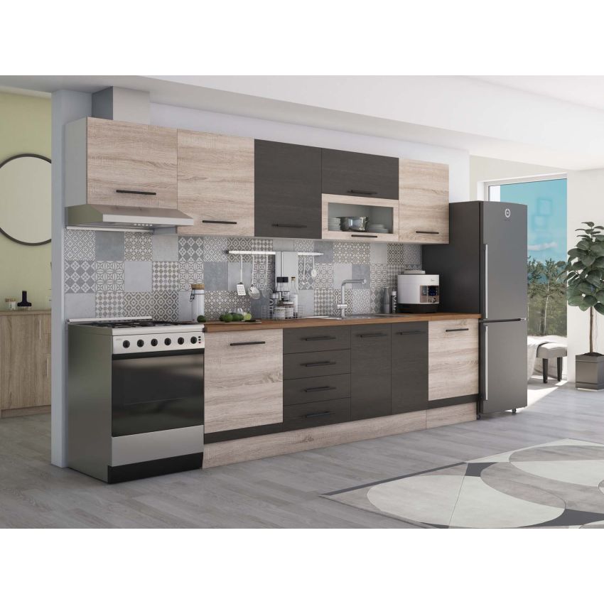 Bucatarie Alfa 320, wenge/sonoma, blat termic nuc, corp hota