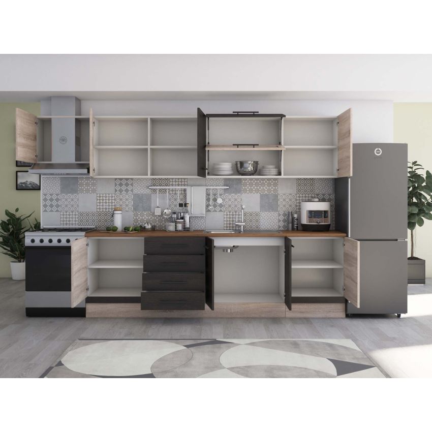 Bucatarie Alfa 320, wenge/sonoma, blat termic nuc, corp hota