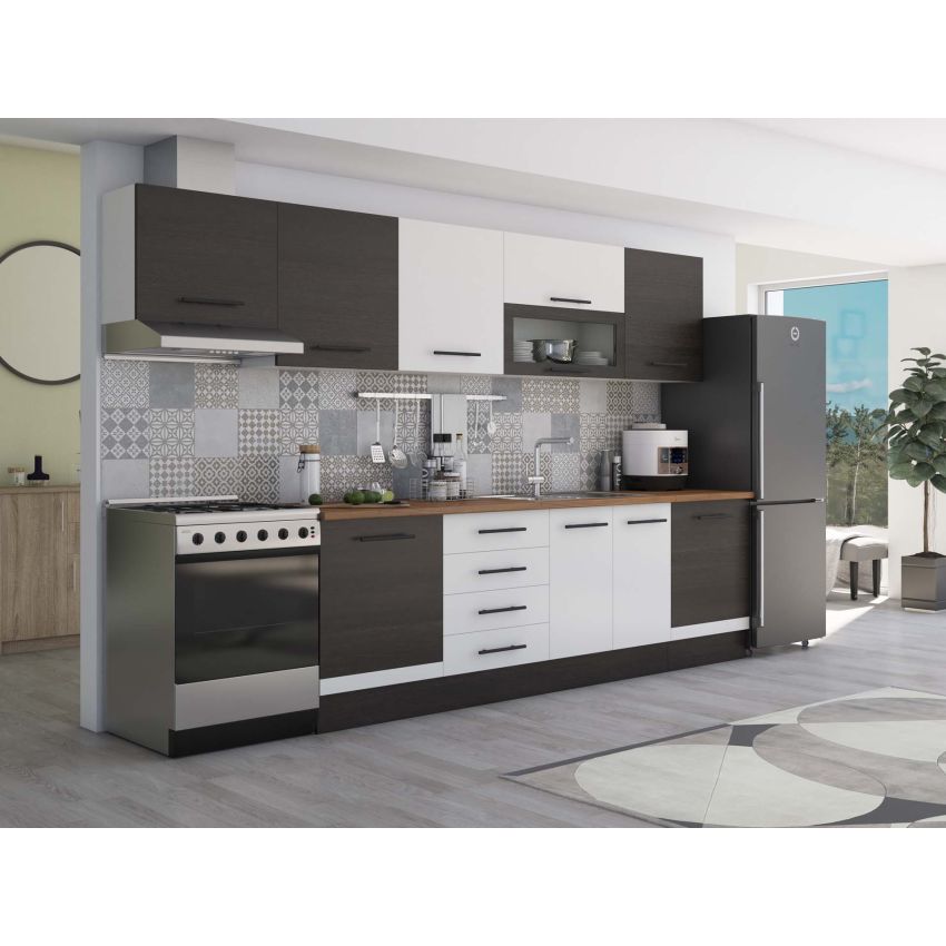 Bucatarie Alfa 320, alb/wenge, blat termic nuc, corp hota
