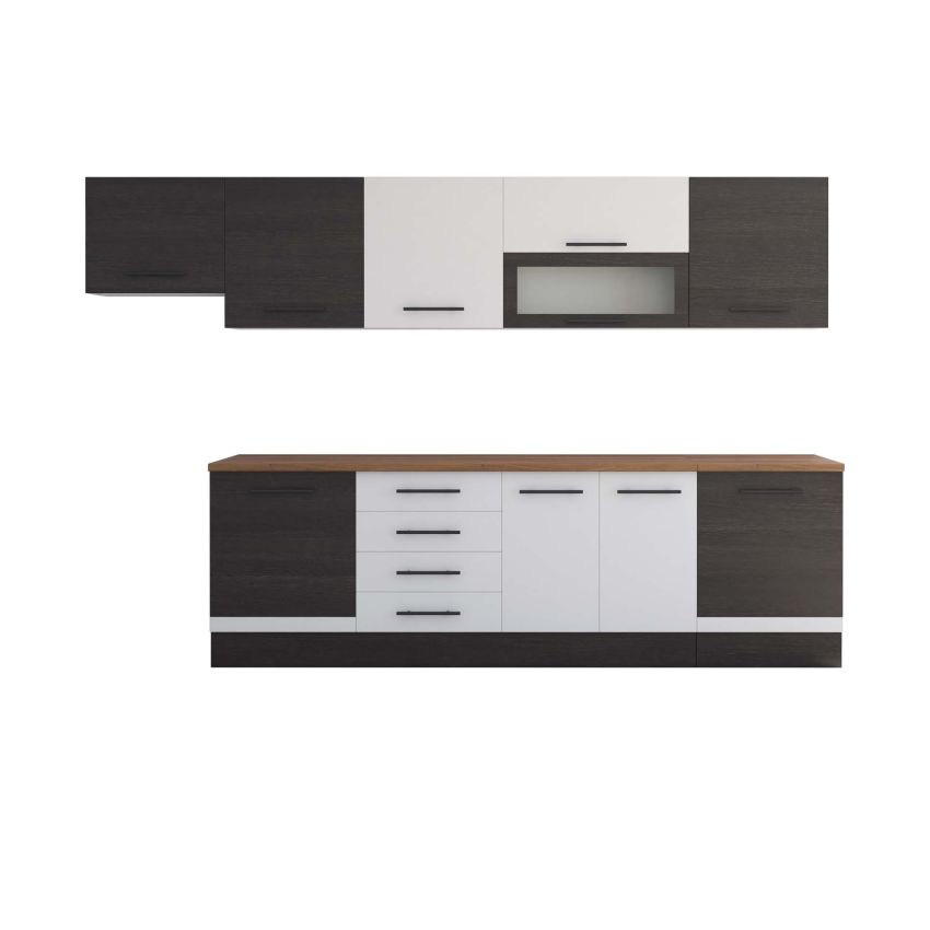 Bucatarie Alfa 320, alb/wenge, blat termic nuc, corp hota