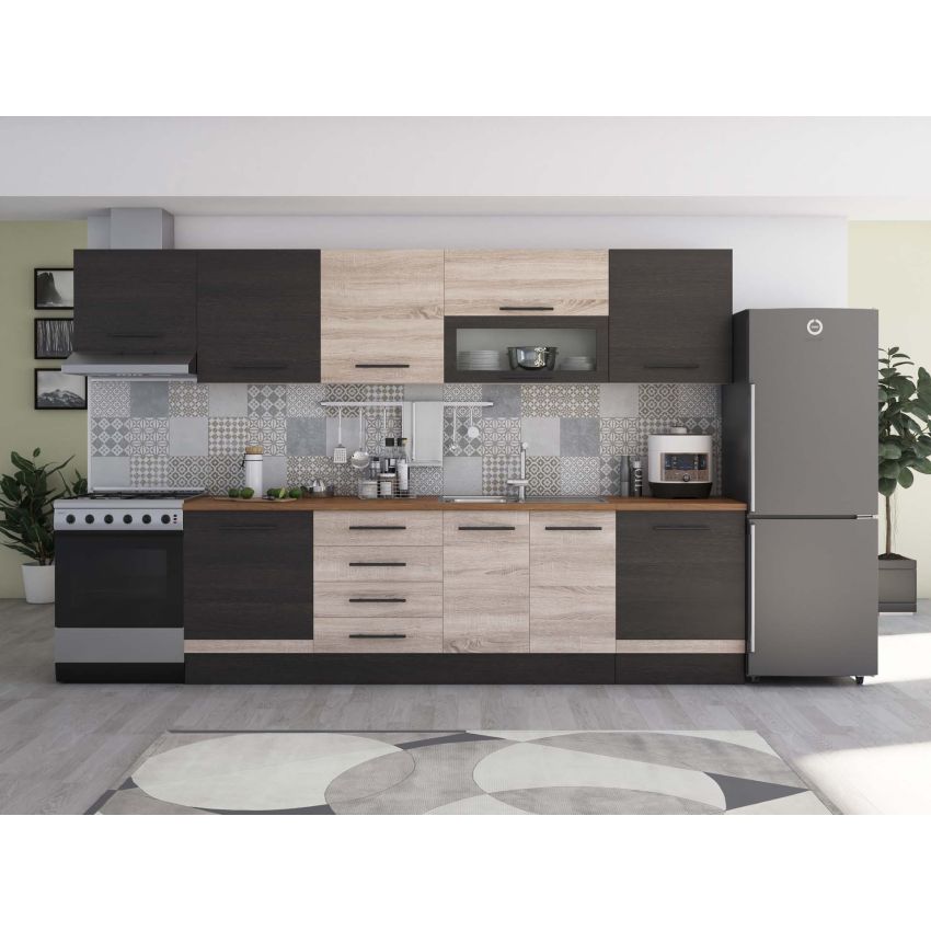 Bucatarie Alfa 320, sonoma/alb, blat termic nuc, corp hota