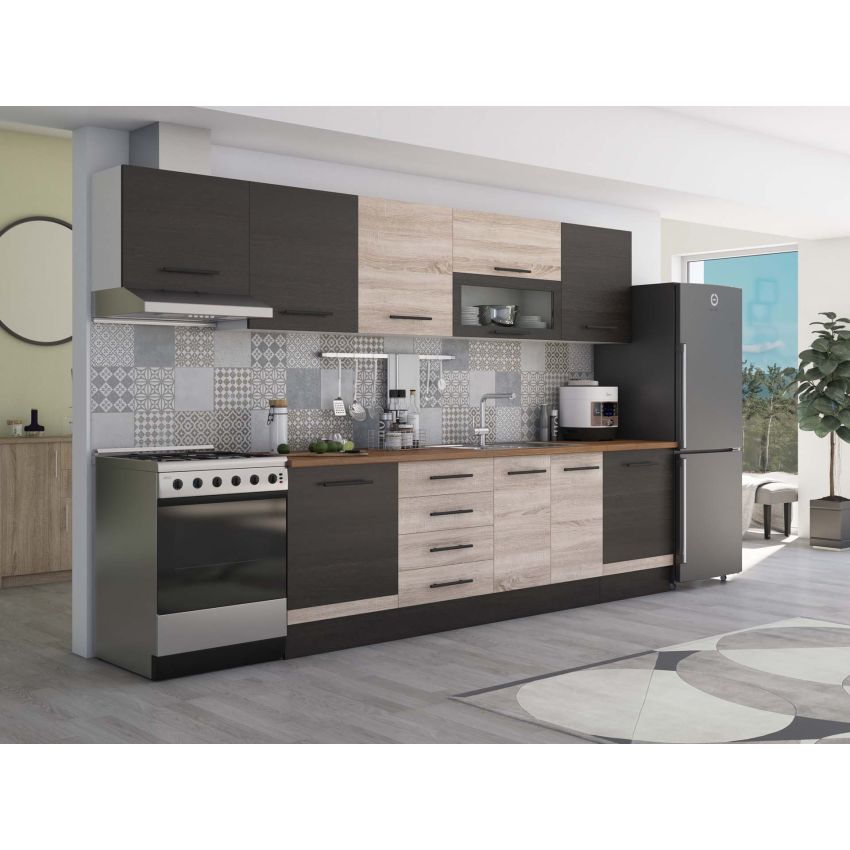 Bucatarie Alfa 320, sonoma/wenge, blat termic nuc, corp hota