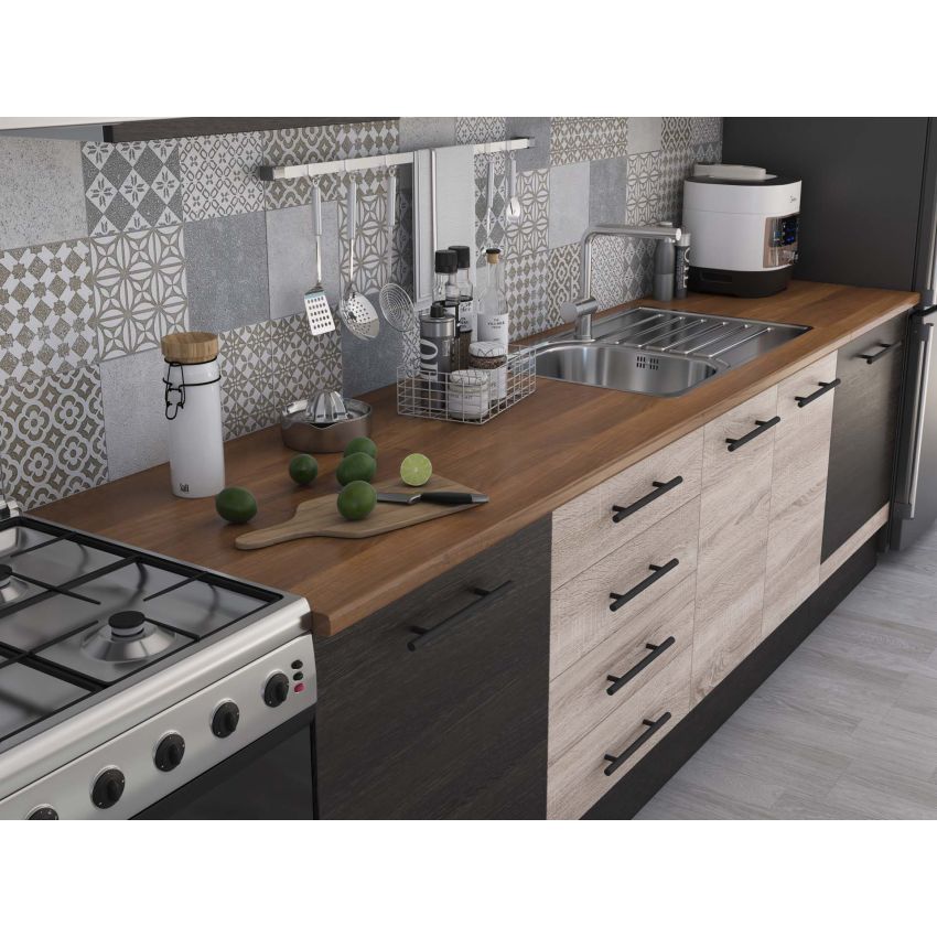 Bucatarie Alfa 320, sonoma/wenge, blat termic nuc, corp hota