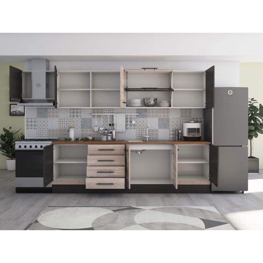 Bucatarie Alfa 320, sonoma/wenge, blat termic nuc, corp hota