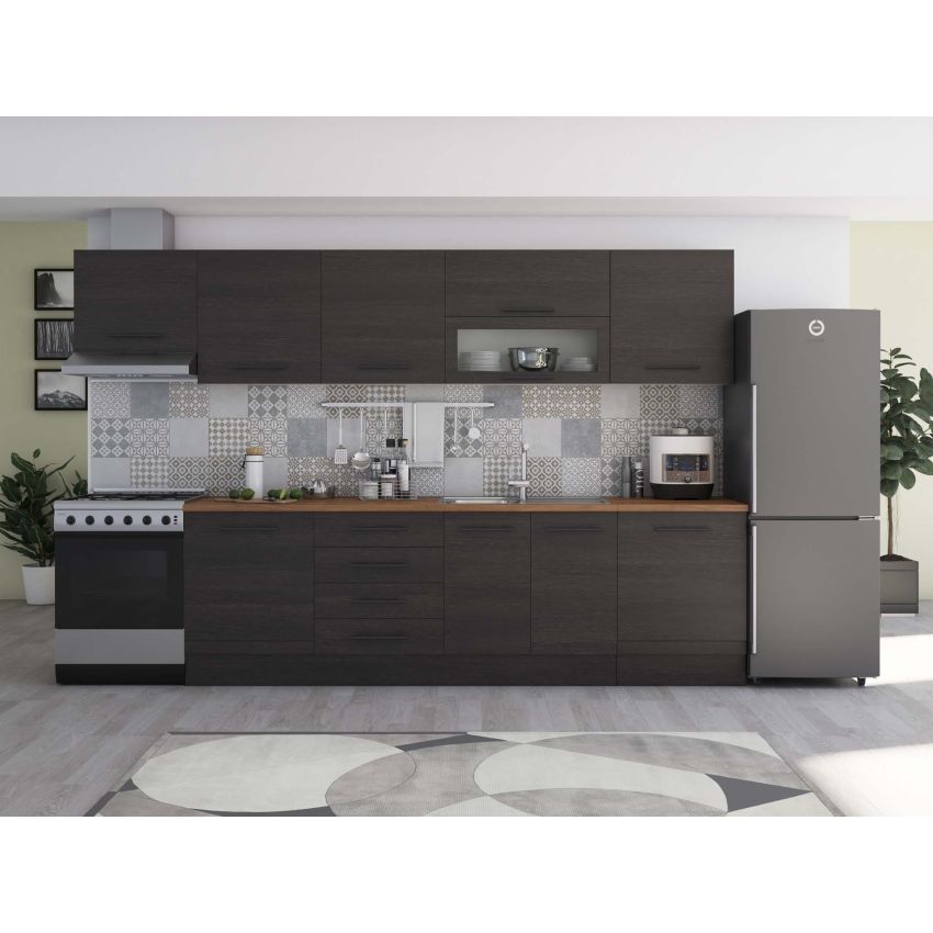 Bucatarie Alfa 320, sonoma/alb, blat termic nuc, corp hota