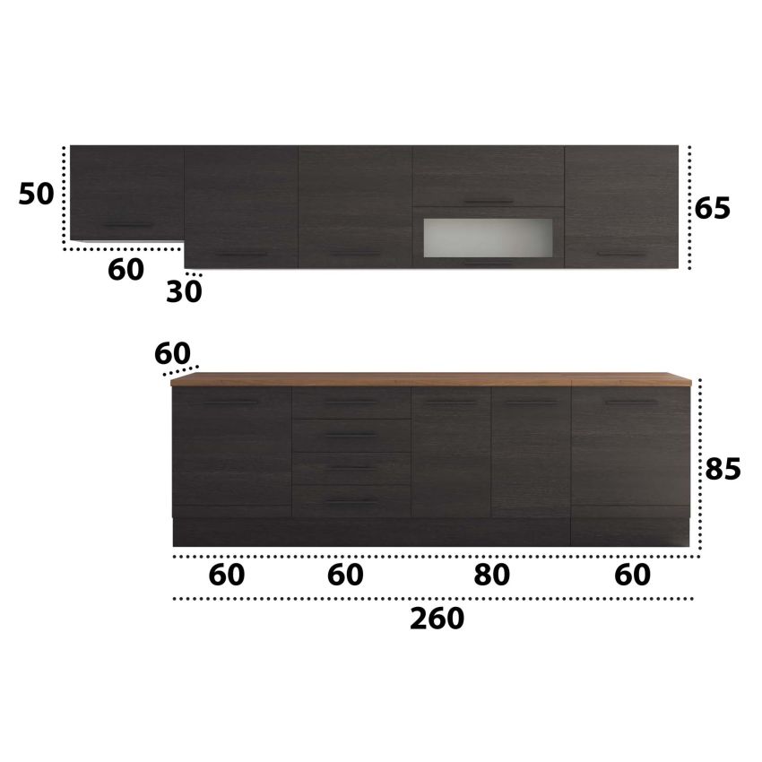Bucatarie Alfa 320, wenge, blat termic nuc, corp hota