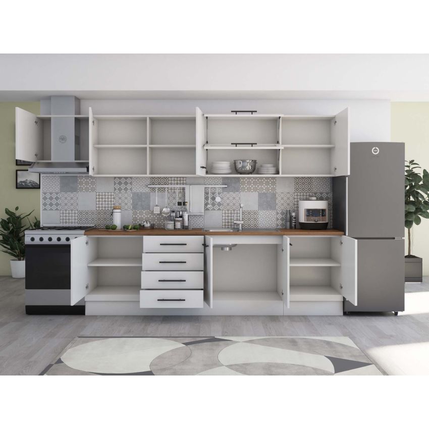 Bucatarie Alfa 320, alb, blat termic nuc, corp hota