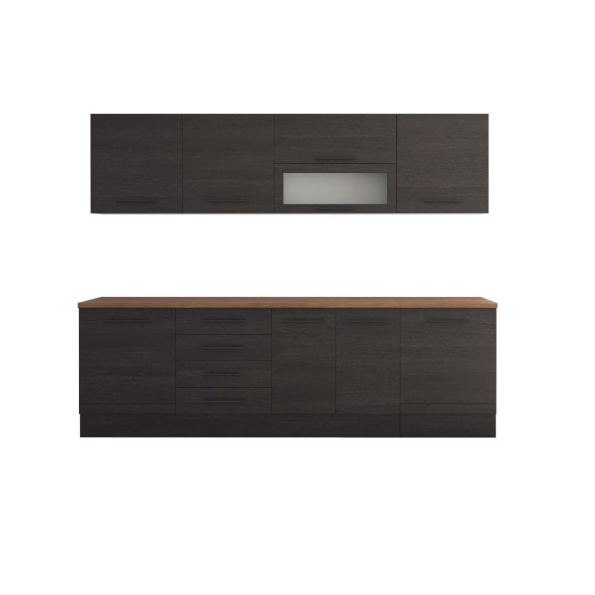 Bucatarie Alfa 260, Cu vitrina, Wenge, Blat termic nuc