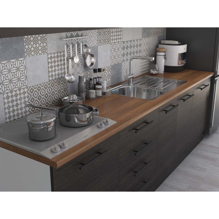 Bucatarie Alfa 260, Cu vitrina, Wenge, Blat termic nuc