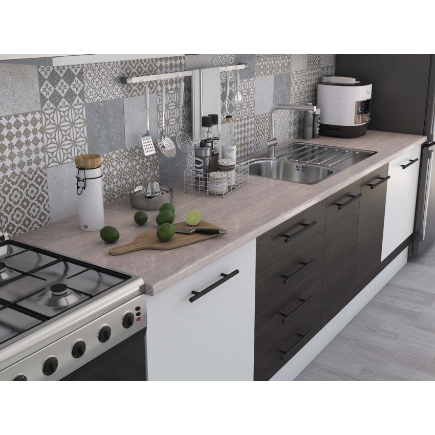 Bucatarie Alfa 320, wenge/alb, blat termic travertin, corp hota