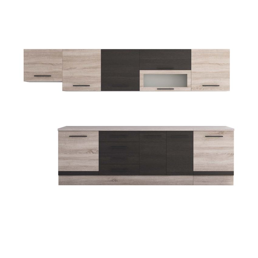 Bucatarie Alfa 320, wenge/sonoma, blat termic alb, corp hota