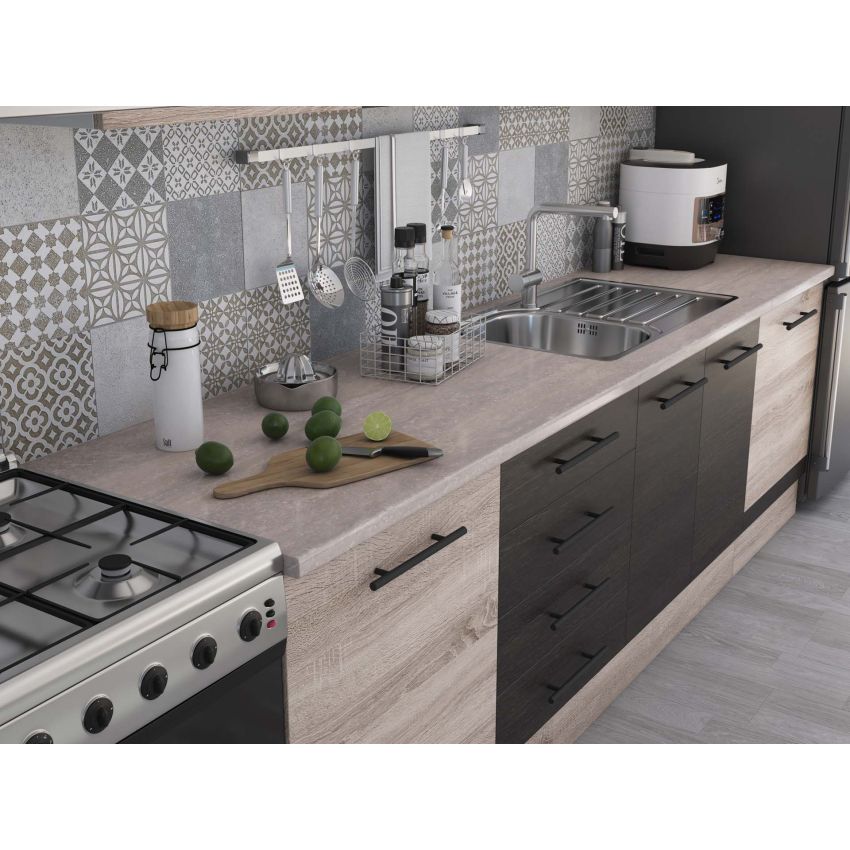 Bucatarie Alfa 320, wenge/sonoma, blat termic alb, corp hota