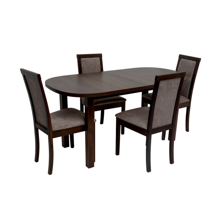 Set masa extensibila 160x200cm mb-12 venus1 cu 6 scaune tapitate Roma4 O 25b, nuc, lemn masiv de fag, stofa