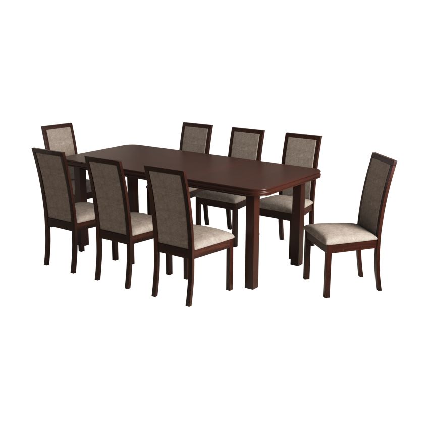Set masa extensibila 160/240x90 cm MB-13 Venus5l cu 10 scaune tapitate Roma4 O 25b, nuc, lemn masiv de fag, MDF, stofa