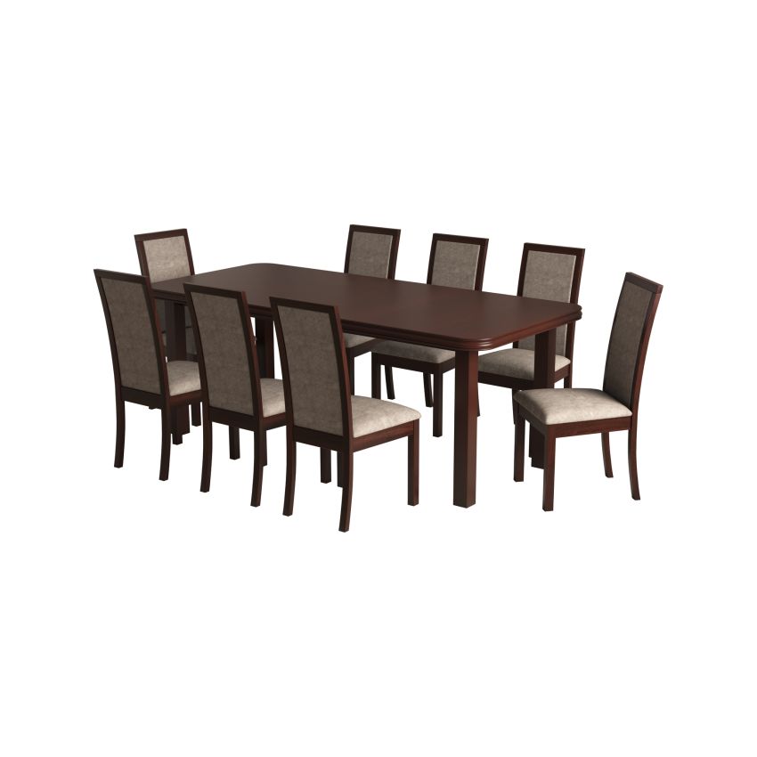 Set masa extensibila 160/240x90 cm MB-13 Venus8 cu 12 scaune tapitate Roma4 O 25b, nuc, lemn masiv de fag, MDF, stofa