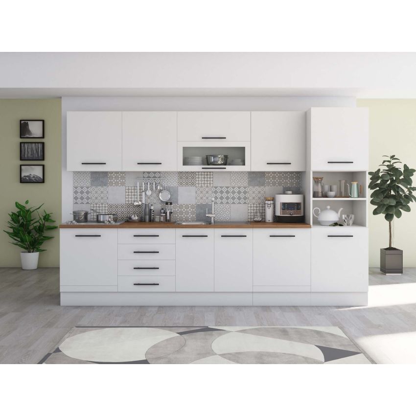 Bucatarie Alfa 320, alb, blat termic nuc, corp pentru cuptor incorporabil