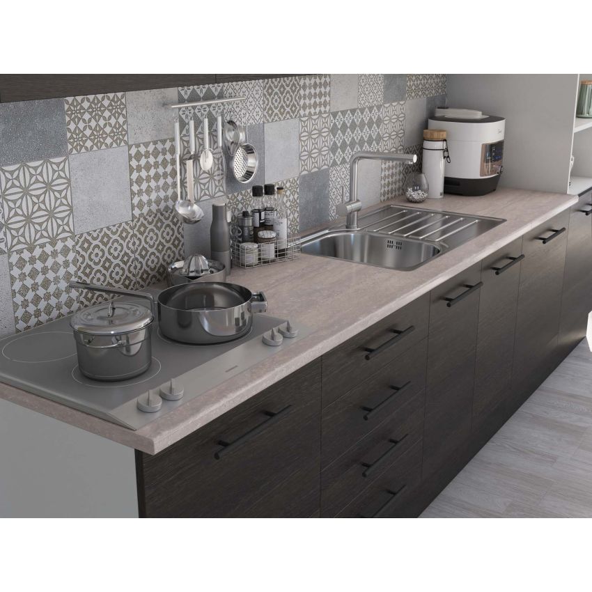 Bucatarie Alfa 320, wenge, blat termic travertin, corp pentru cuptor incorporabil