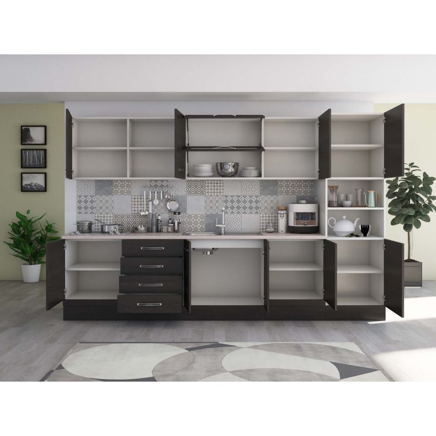 Bucatarie Alfa 320, wenge, blat termic travertin, corp pentru cuptor incorporabil
