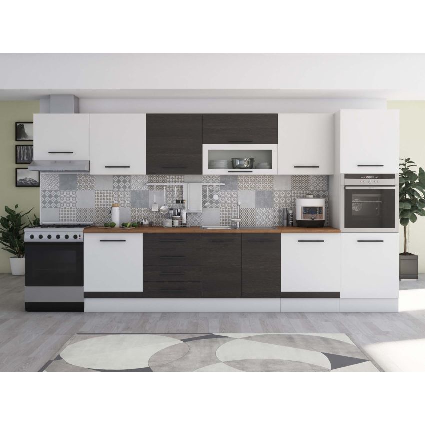 Bucatarie Alfa 380, wenge/alb, blat termic nuc, corp hota, soldat