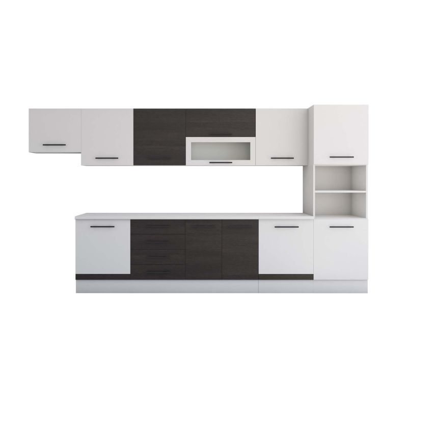 Bucatarie Alfa 380, wenge/alb, blat termic alb, corp hota, soldat
