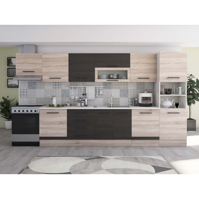 Bucatarie Alfa 380, wenge, blat termic alb, corp hota, soldat