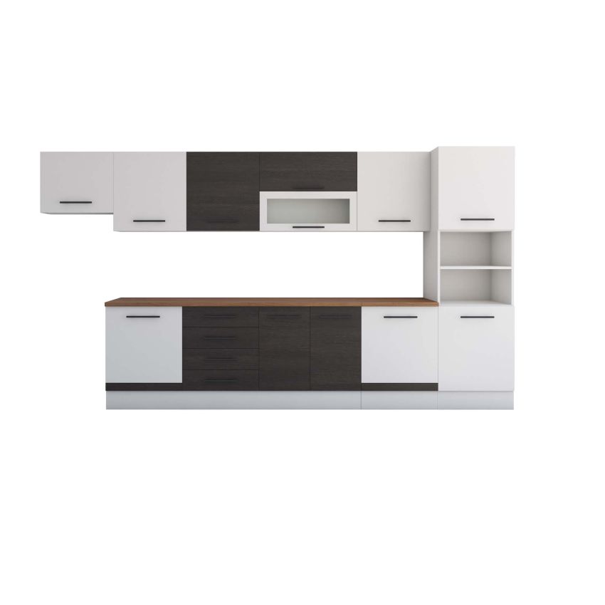 Bucatarie Alfa 380, wenge/alb, blat termic nuc, corp hota, soldat