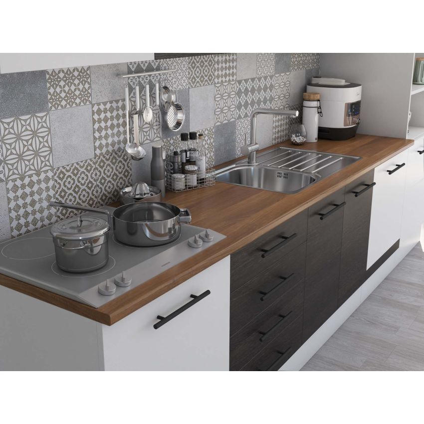 Bucatarie Alfa 320, wenge/alb, blat termic nuc, corp pentru cuptor incorporabil