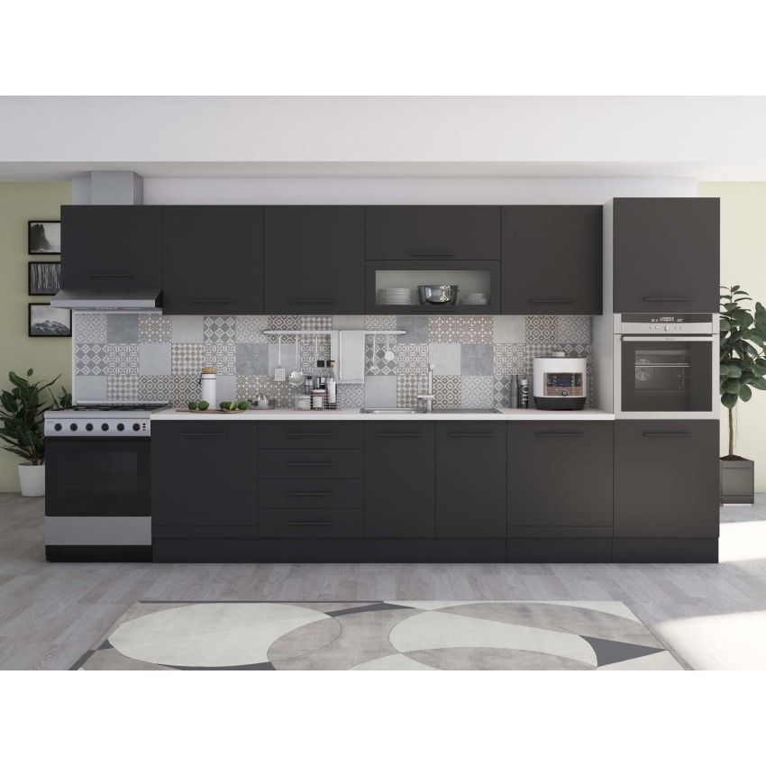 Bucatarie Alfa 380, wenge, blat termic alb, corp hota, soldat