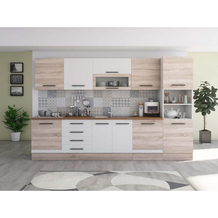 Bucatarie Alfa 320, alb, blat termic nuc, corp pentru cuptor incorporabil