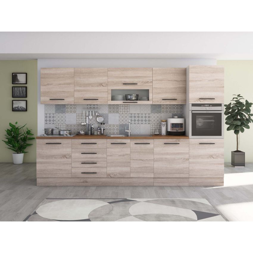 Bucatarie Alfa 320, sonoma, blat termic nuc, corp pentru cuptor incorporabil