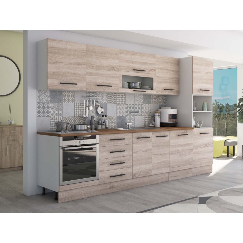 Bucatarie Alfa 320, sonoma, blat termic nuc, corp pentru cuptor incorporabil