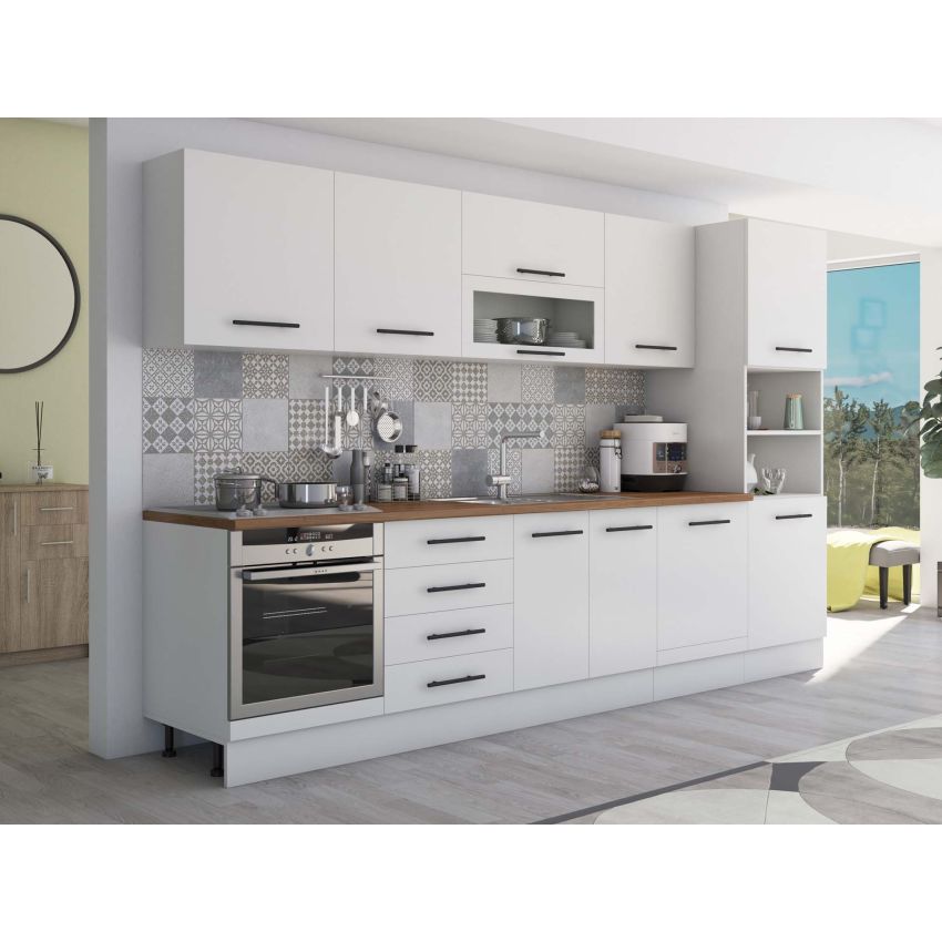 Bucatarie Alfa 320, alb, blat termic nuc, corp pentru cuptor incorporabil