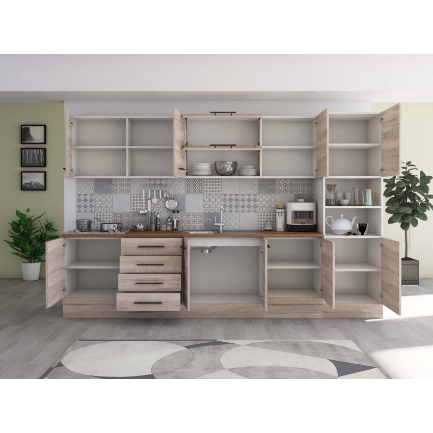 Bucatarie Alfa 320, sonoma, blat termic nuc, corp pentru cuptor incorporabil
