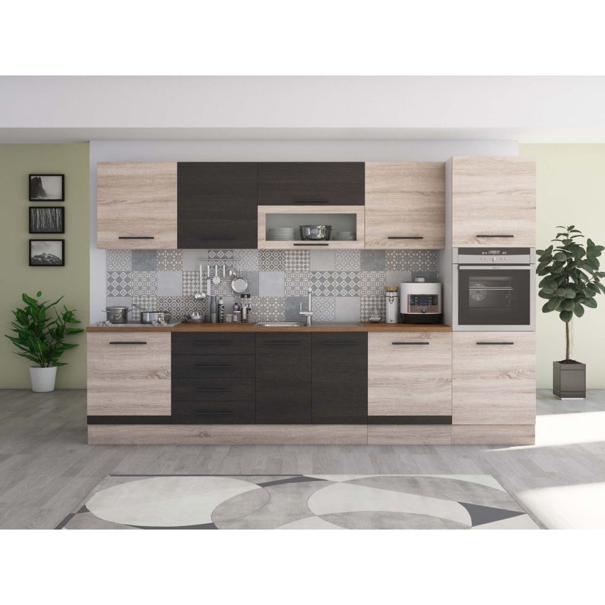 Bucatarie Alfa 320, wenge/sonoma, blat termic nuc, corp pentru cuptor incorporabil