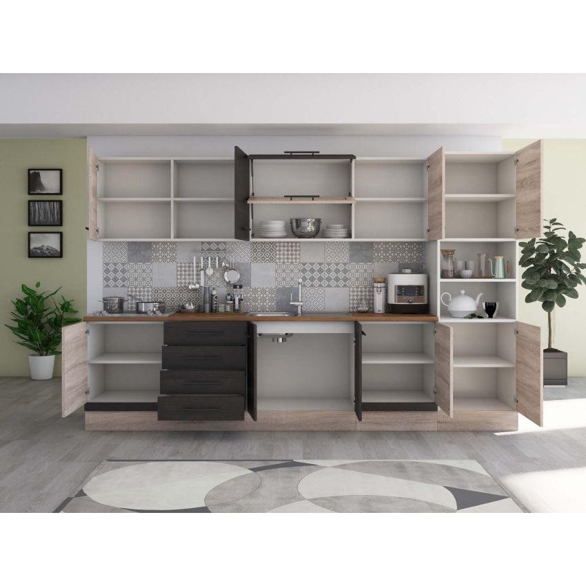 Bucatarie Alfa 320, wenge/sonoma, blat termic nuc, corp pentru cuptor incorporabil