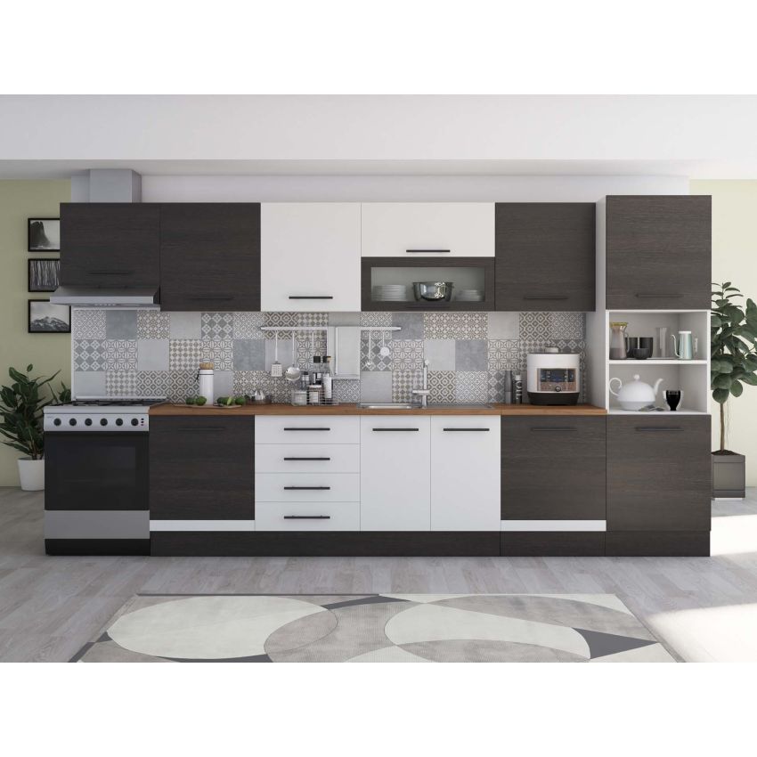 Bucatarie Alfa 380, alb, blat termic nuc, corp hota, soldat