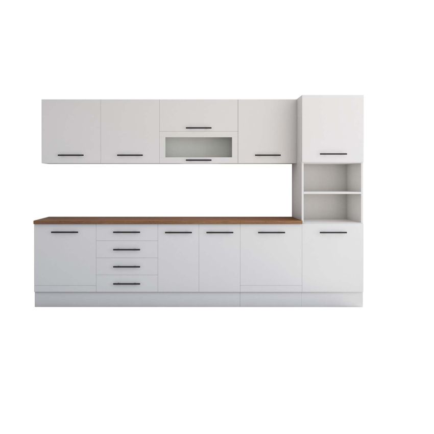 Bucatarie Alfa 320, alb, blat termic nuc, corp pentru cuptor incorporabil