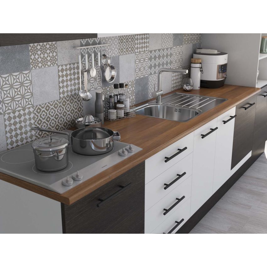 Bucatarie Alfa 320, alb/wenge, blat termic nuc, corp pentru cuptor incorporabil
