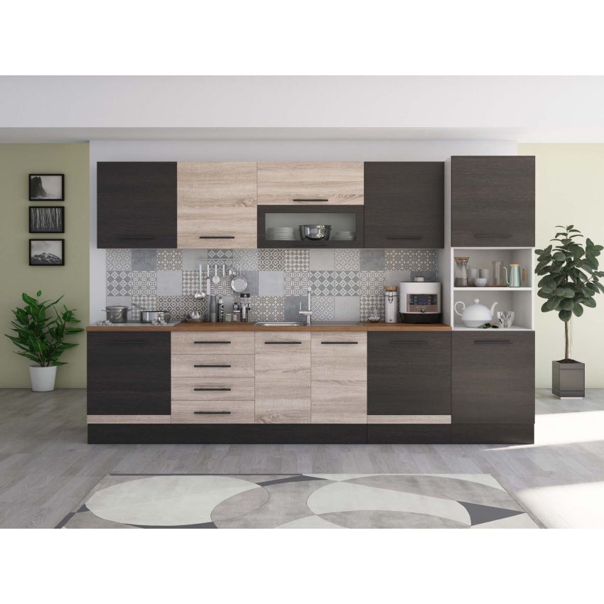 Bucatarie Alfa 320, sonoma, blat termic nuc, corp pentru cuptor incorporabil