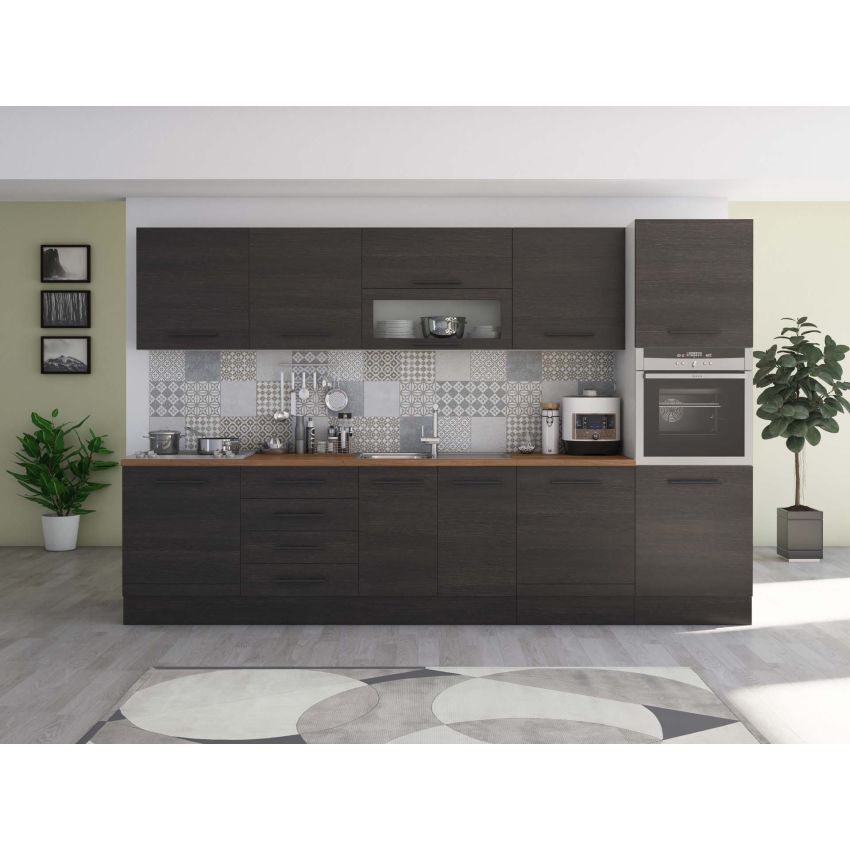 Bucatarie Alfa 320, wenge, blat termic nuc, corp pentru cuptor incorporabil